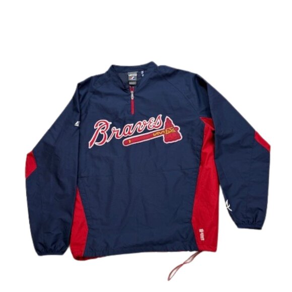 Atlanta Braves Men’s Large Authentic MLB Windbreaker Navy & Red Pullover - Picture 4 of 7